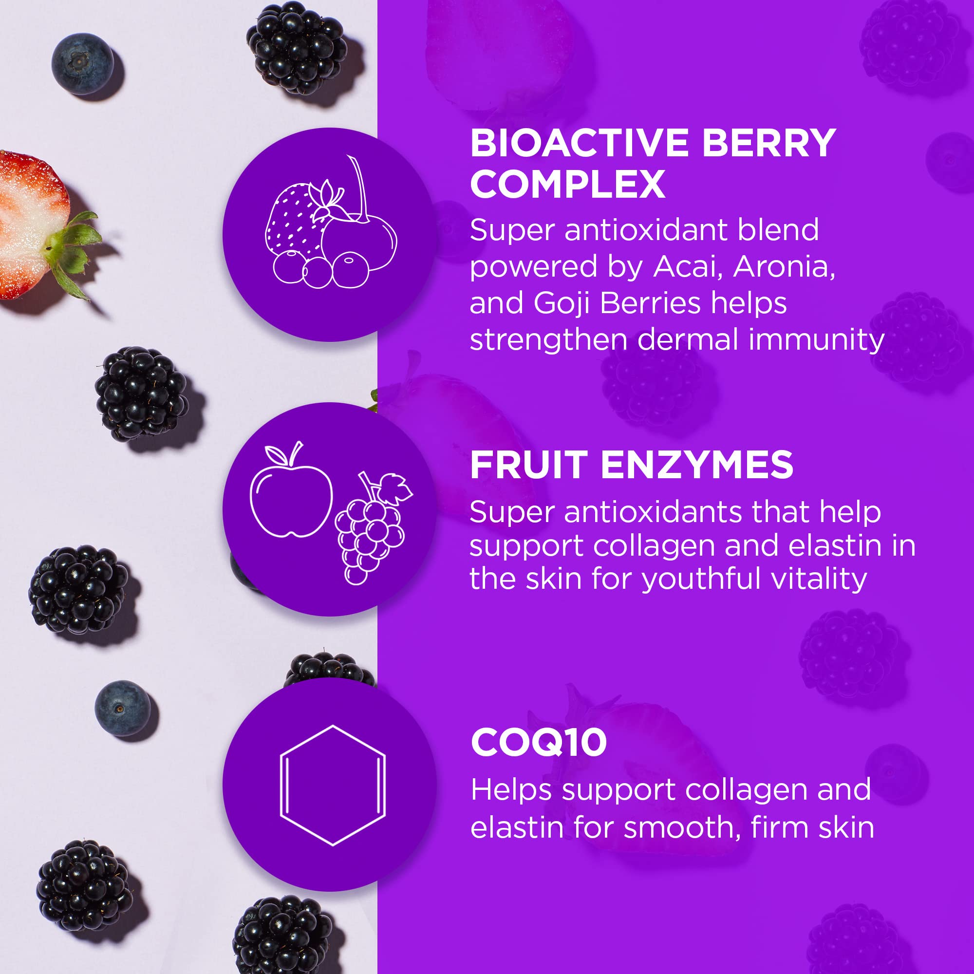 Andalou Naturals illustration highlighting Advanced Fruit Stem Cells and bioactive ingredients.