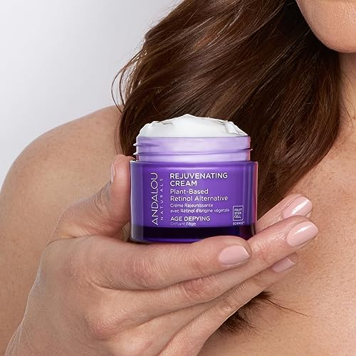 Andalou Naturals Age Defying Cream close-up highlights creamy texture and hydration.