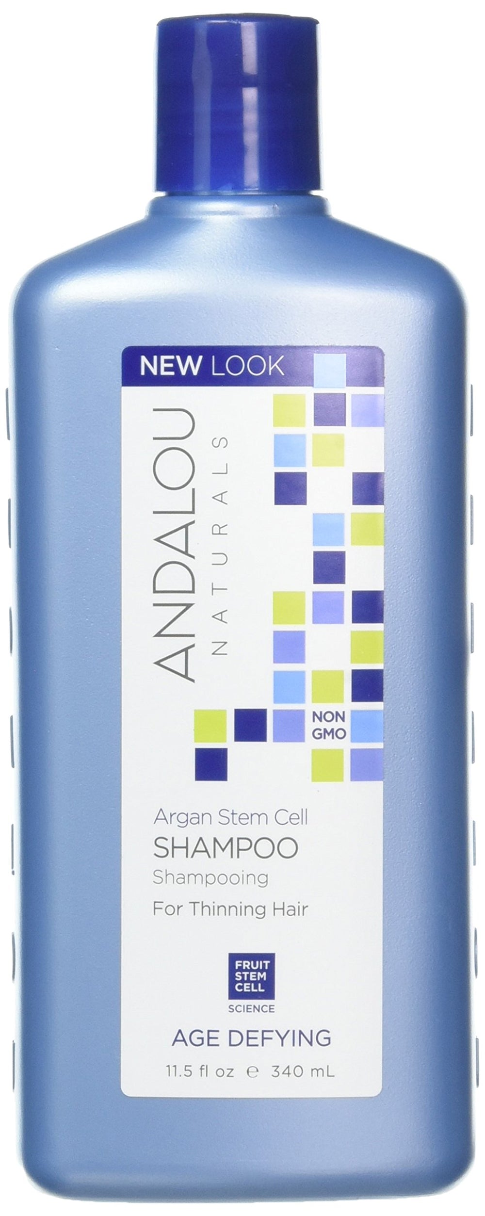 Andalou Naturals Argan Stem Cell Age Defying Shampoo bottle provides nourishing scalp hydration for daily use.