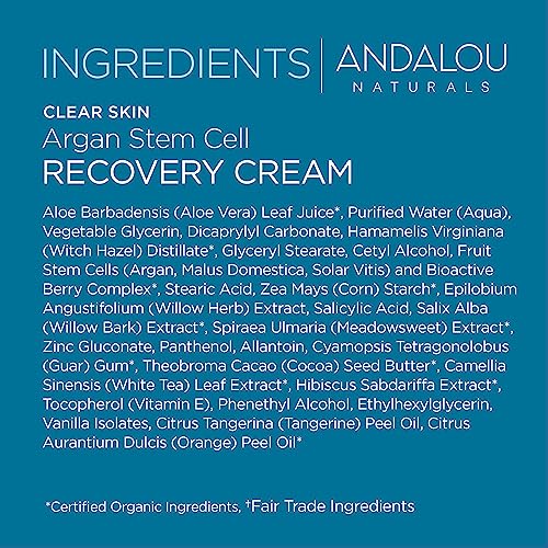 Andalou Naturals Argan Stem Cell Recovery Cream portrait suggests balanced, glowing skin.