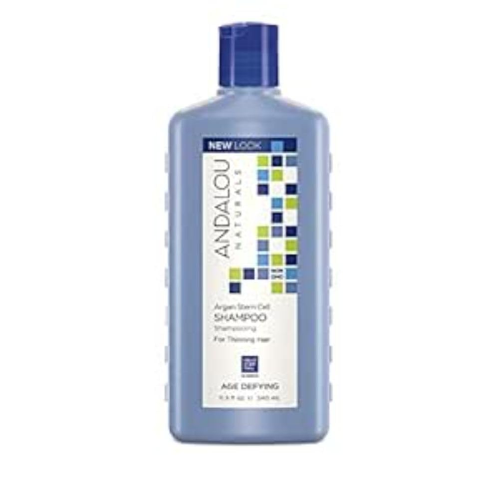 Andalou Naturals Argan Stem Cell Shampoo bottle promoting fuller hair.