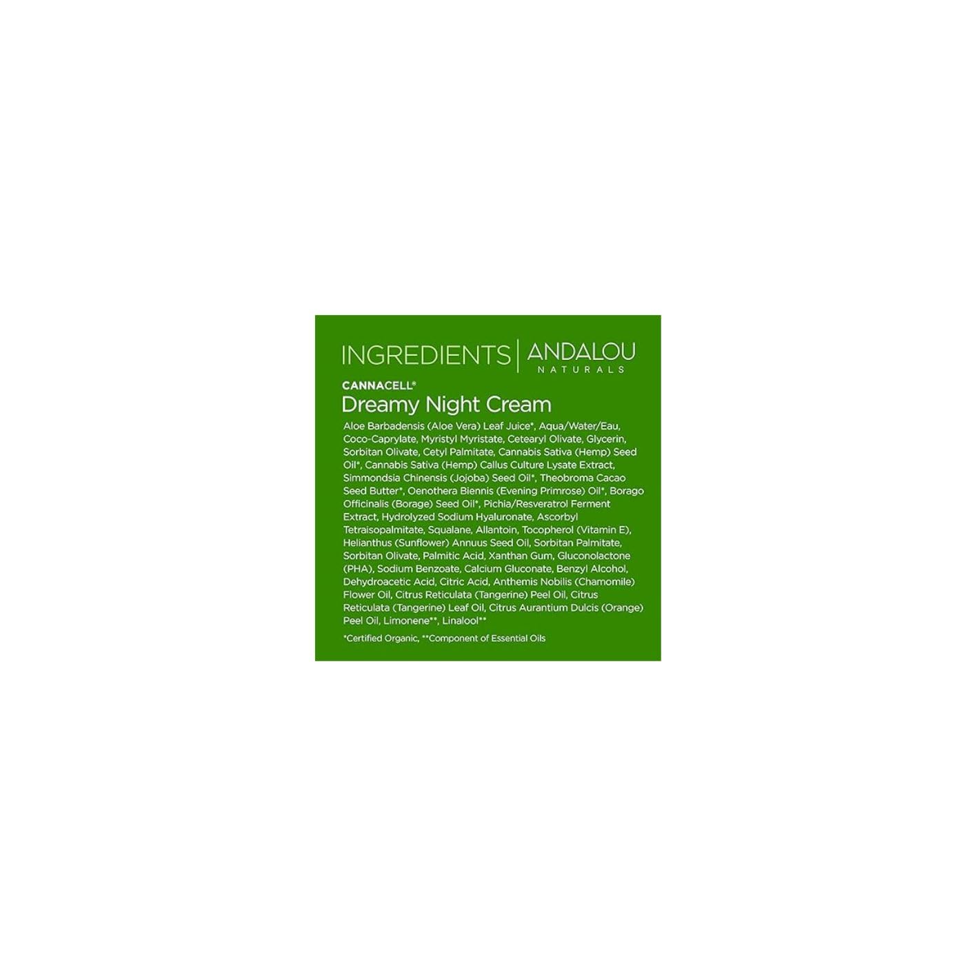 Andalou Naturals CannaCell Dreamy Night Cream on clean skin demonstrates overnight nourishment
