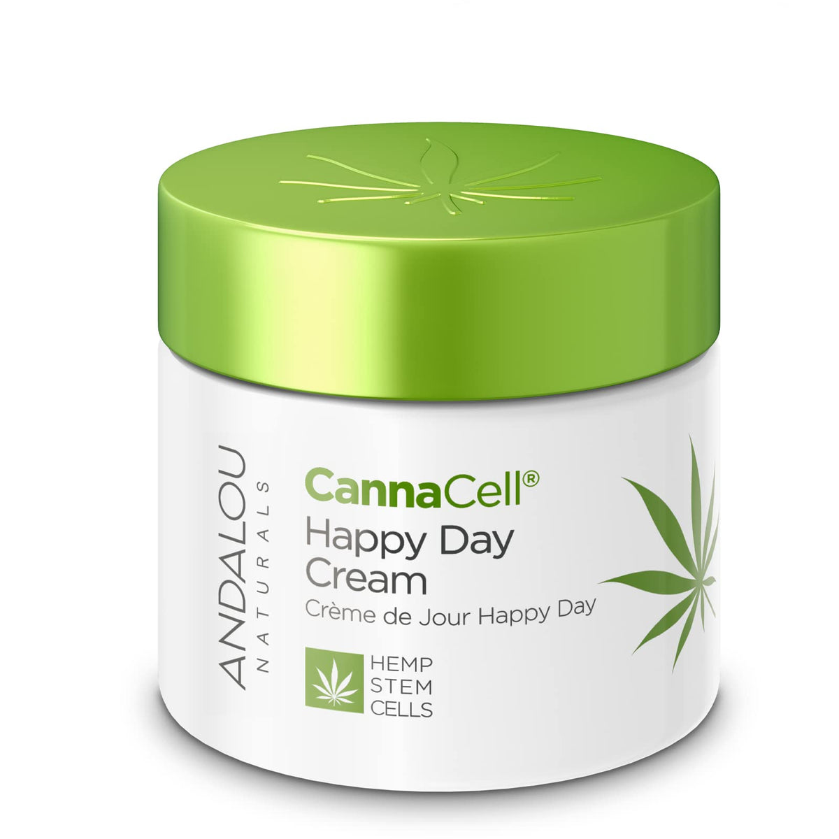 Andalou Naturals Cannacell Happy Day Cream tube closeup for daily hydration.
