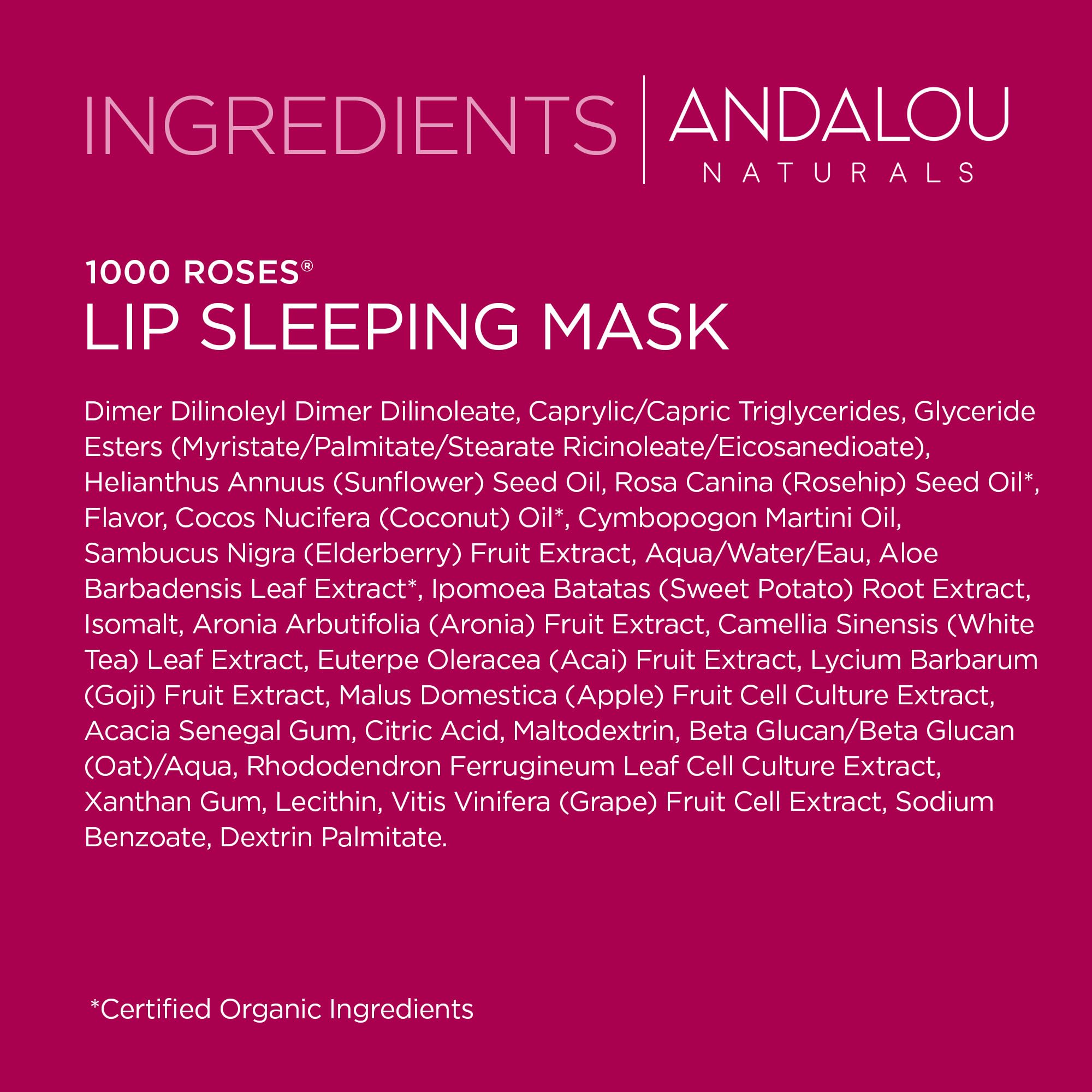 Andalou Naturals cruelty-free gluten-free ingredients packaging and label