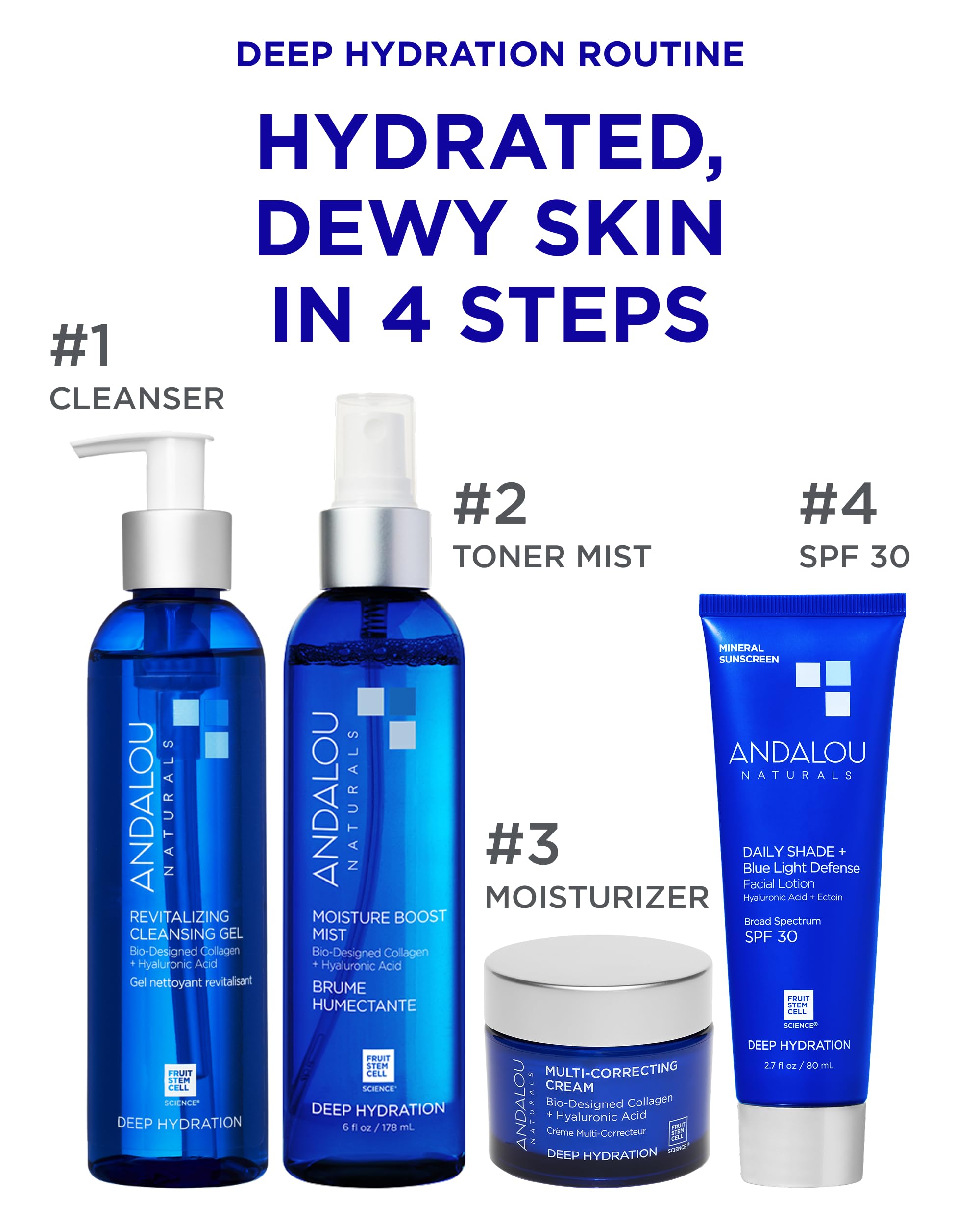 Andalou Naturals Deep Hydration Cream with hyaluronic acid illustration of plumping hydration.
