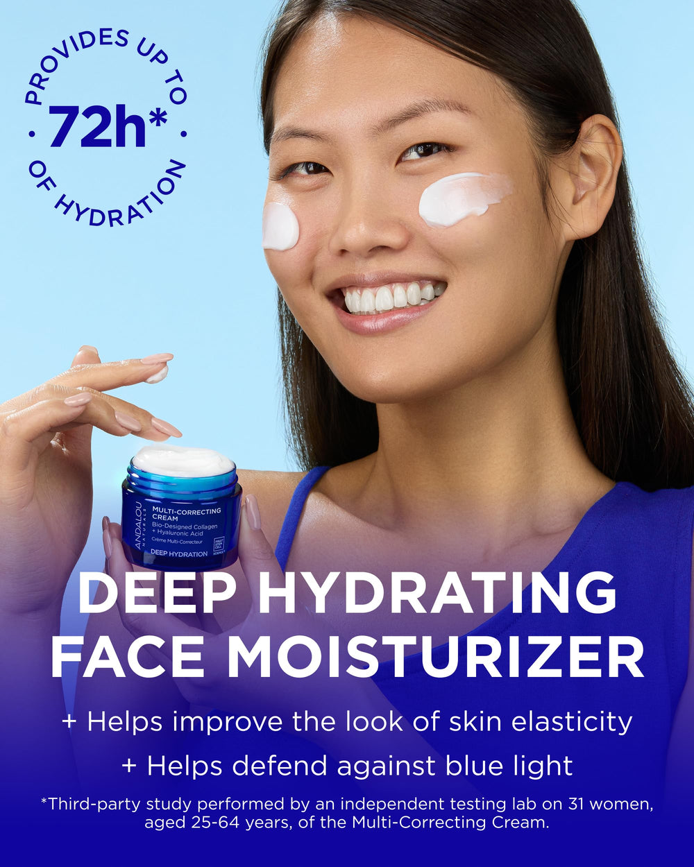 Andalou Naturals Deep Hydration Cream texture swatch highlighting lightweight daily moisturizer.