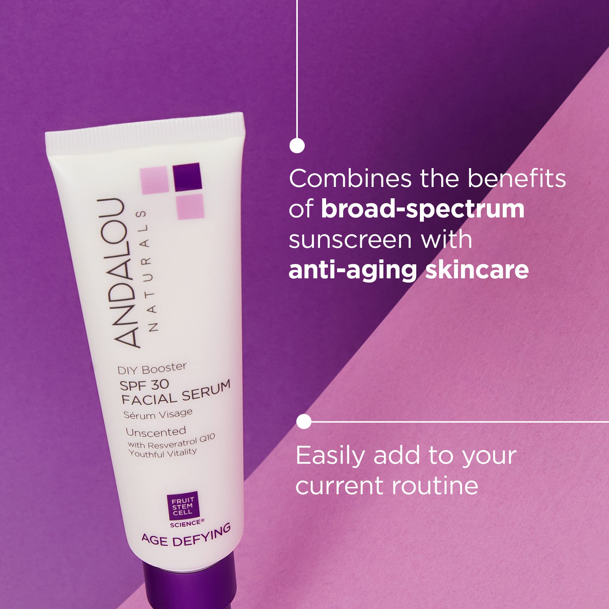 Andalou Naturals DIY Booster SPF 30 texture close-up suggests hydrating, anti-aging support.