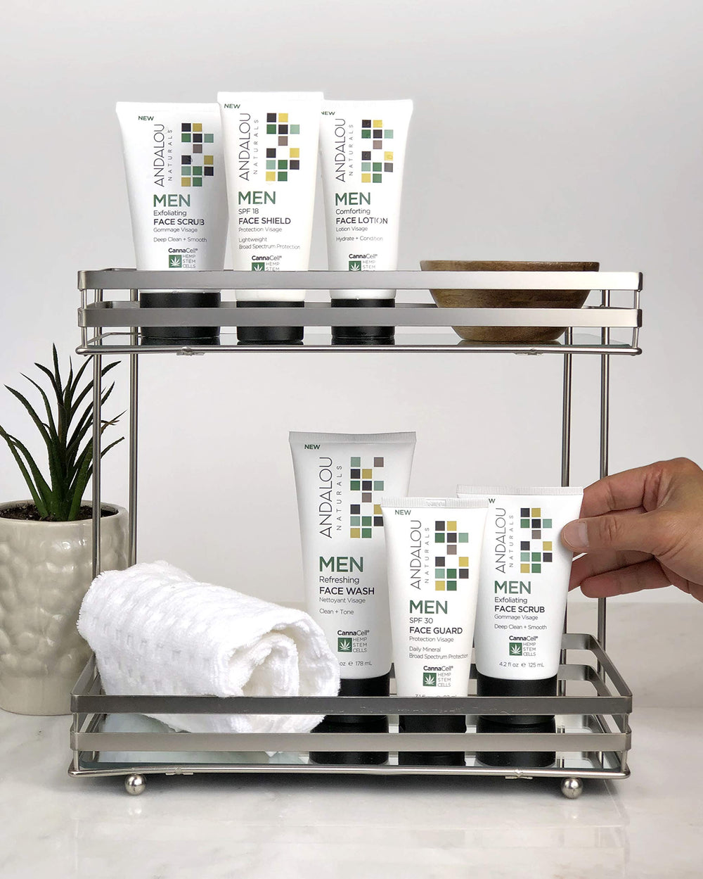 Andalou Naturals Men non-GMO label with natural ingredient reassurance.