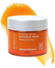 Andalou Naturals Pumpkin Honey Glycolic Mask jar closeup for radiant skin.