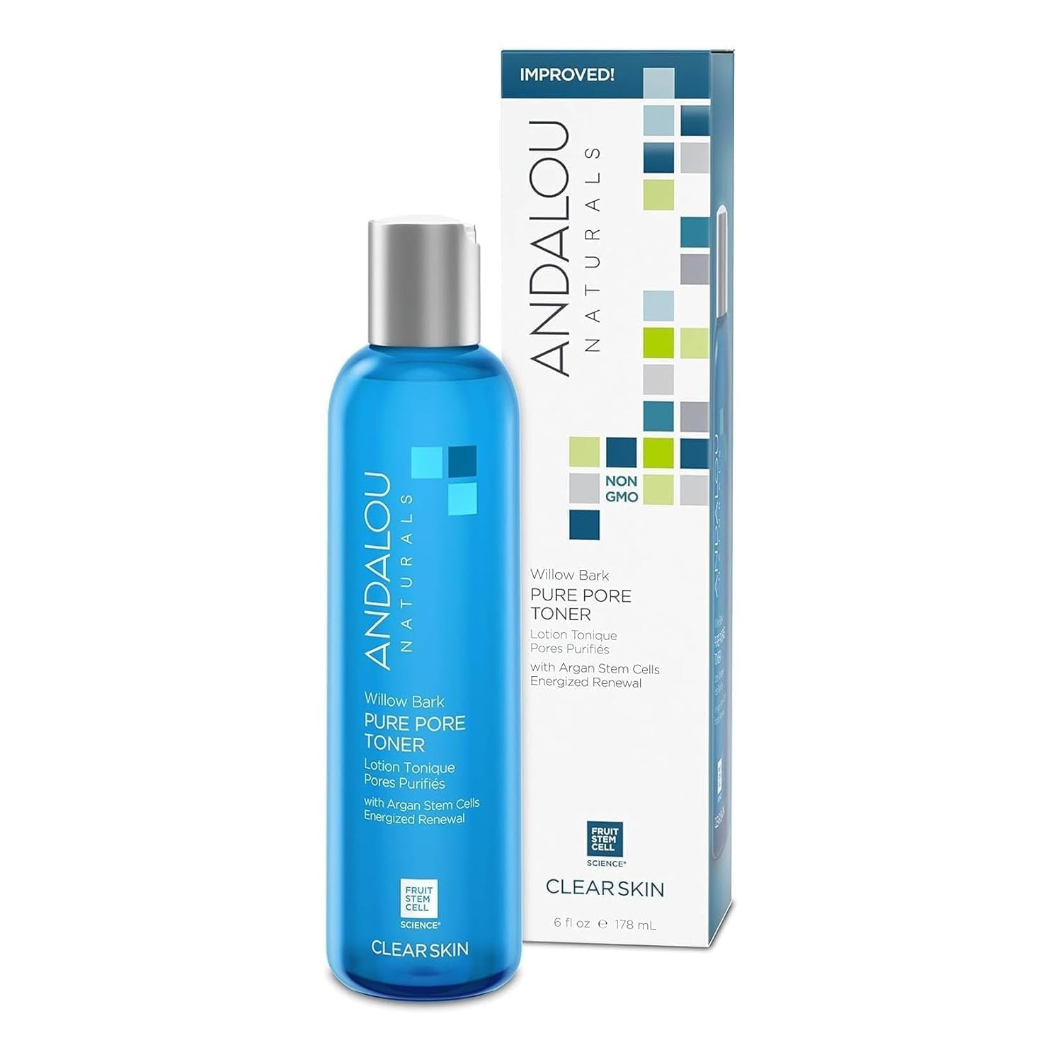 Andalou Naturals Willow Bark Pure Pore Toner label highlights willow bark extract for gentle exfoliation
