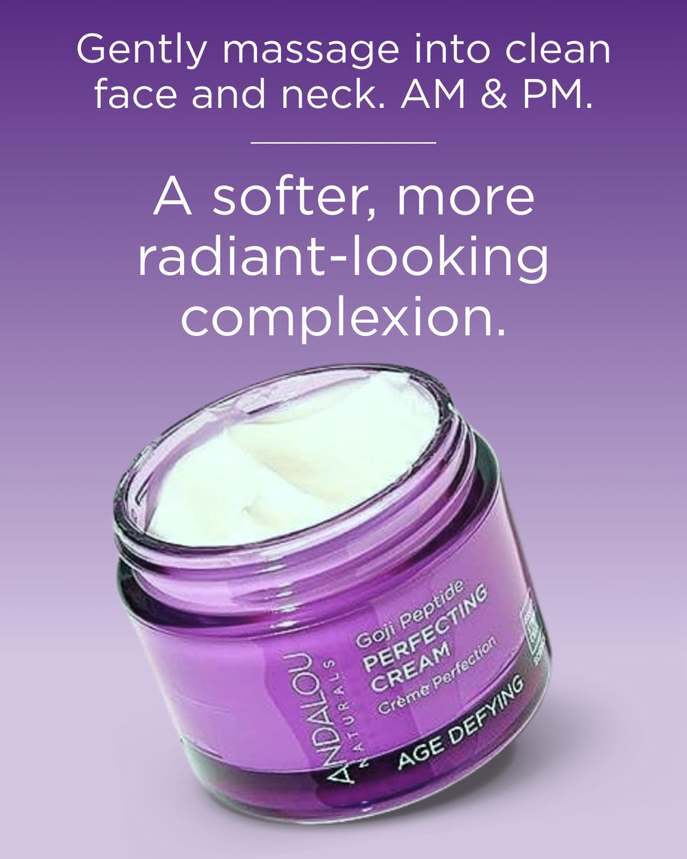 Andalou Naturals Goji Peptide Perfecting Cream concept image with fruit stem cell science and vitality