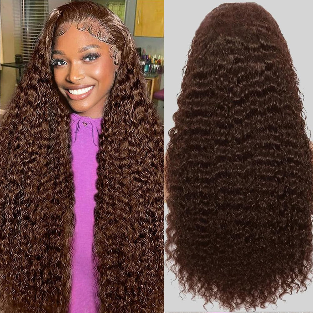 Anderah 30Inch chocolate brown deep wave wig closeup shows natural texture and fullness.