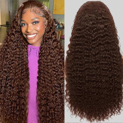 Anderah 30Inch chocolate brown deep wave wig closeup shows natural texture and fullness.