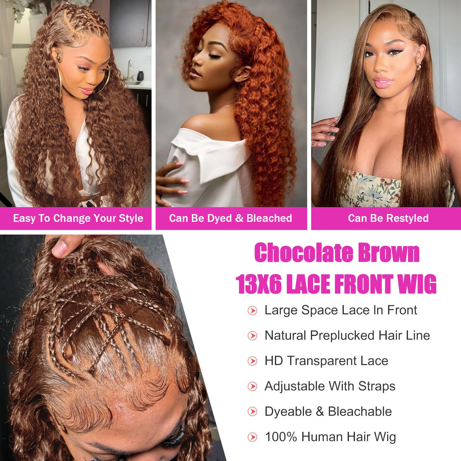 Anderah 30Inch chocolate brown deep wave wig HD lace ensures breathable comfort.