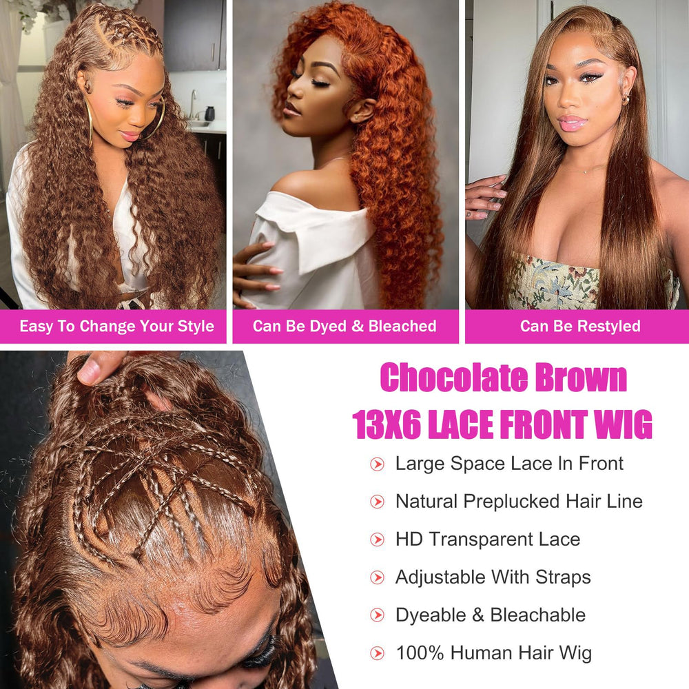 Anderah 30Inch chocolate brown deep wave wig HD lace ensures breathable comfort.