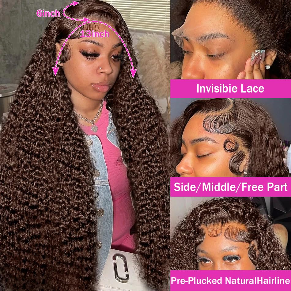 Anderah 30Inch chocolate brown deep wave wig natural hairline detail for seamless blend.