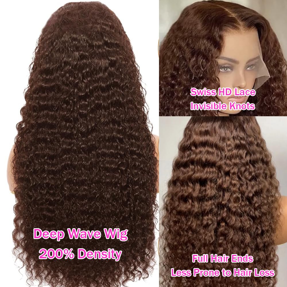 Anderah 30Inch chocolate brown deep wave wig wet-look styling for quick prep.