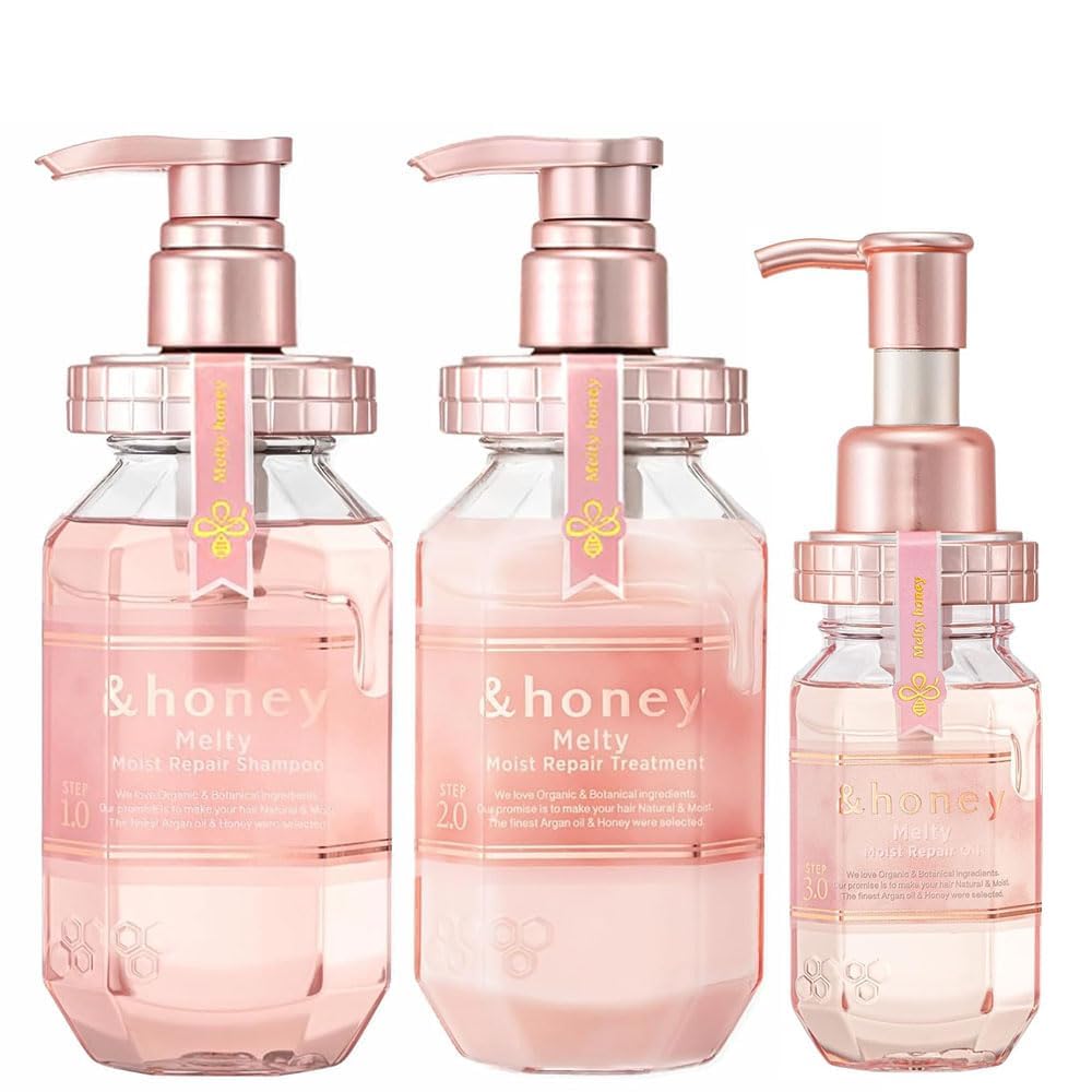 &honey Melty Moist Shampoo bottle image showing deeply hydrating formula for dry, curly hair.