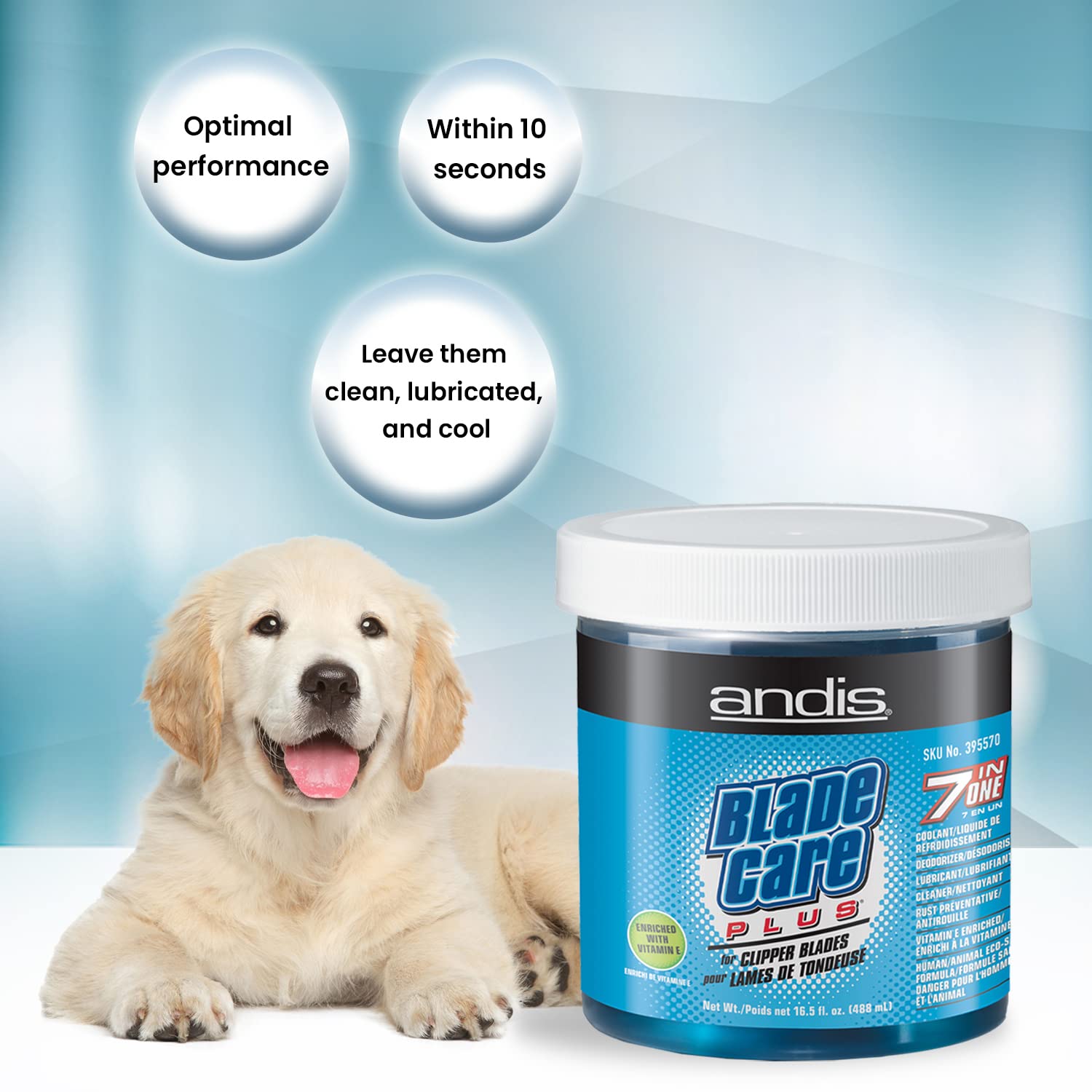 Andis Blade Care Plus Jar leaves blades clean, lubricated and cool after use