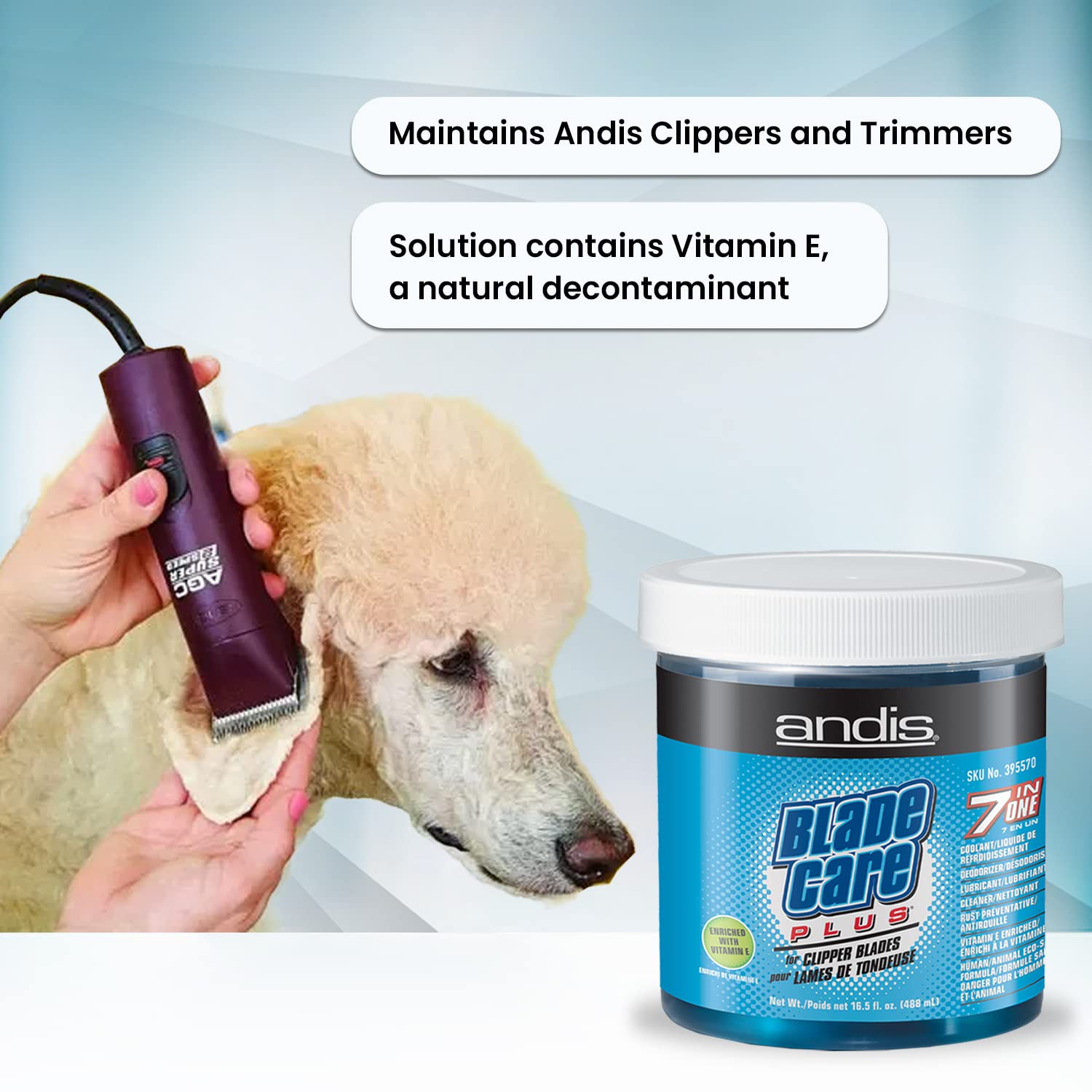 Andis Blade Care Plus Jar enriched with Vitamin E for blade care