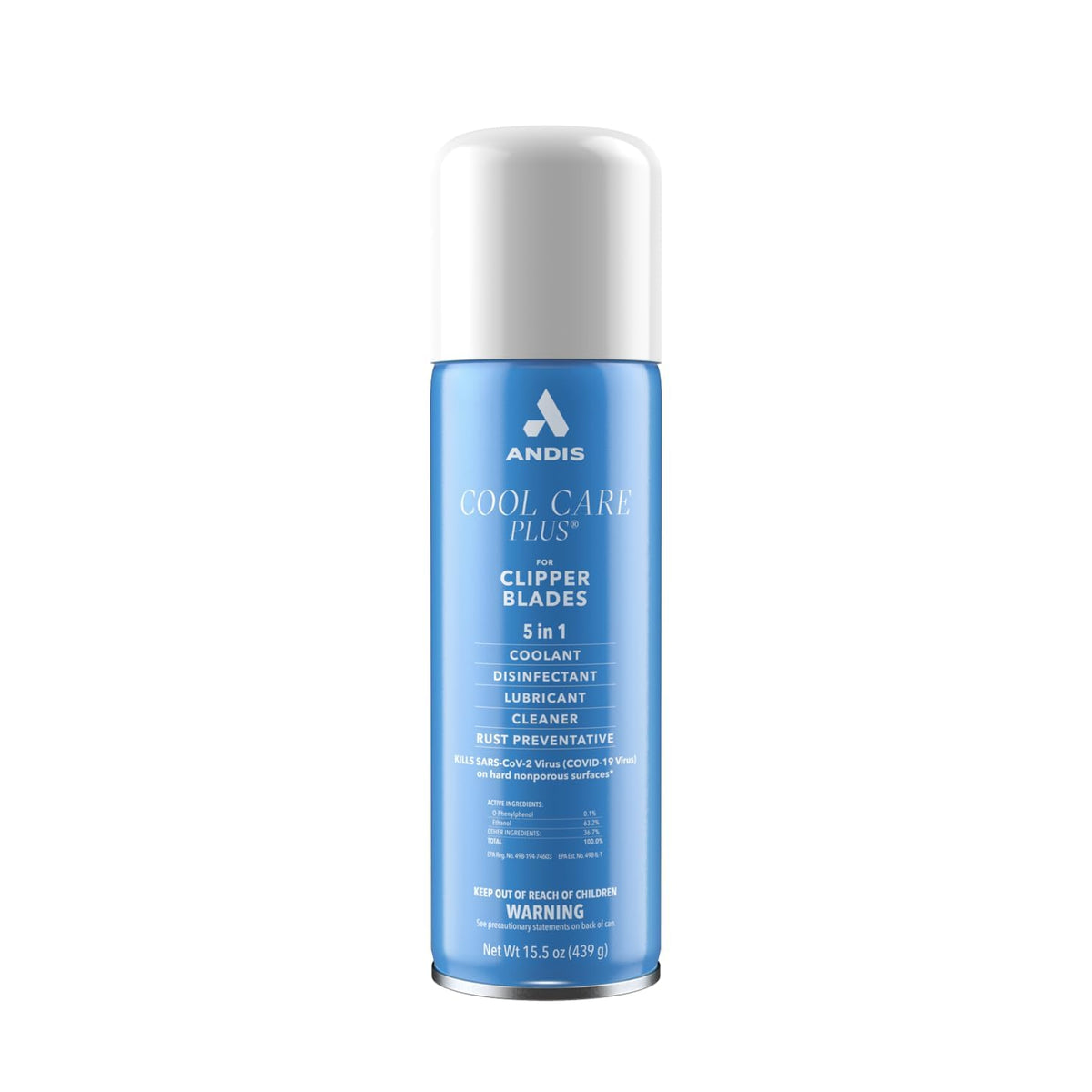 Andis Cool Care Plus 15.5-ounce bottle in a six-pack for blade maintenance and disinfection.