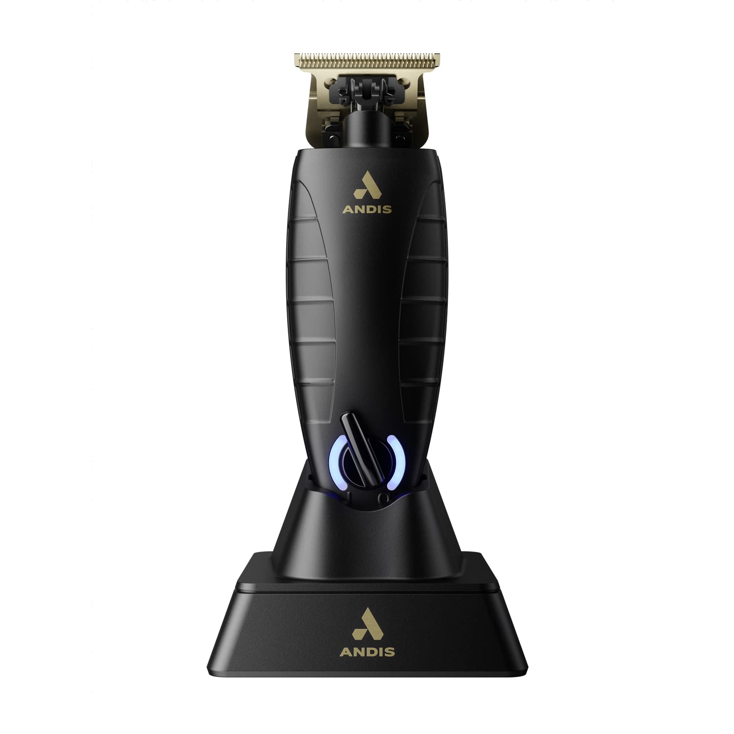 Andis GTX-EXO charging stand keeps the trimmer ready for cordless grooming sessions.