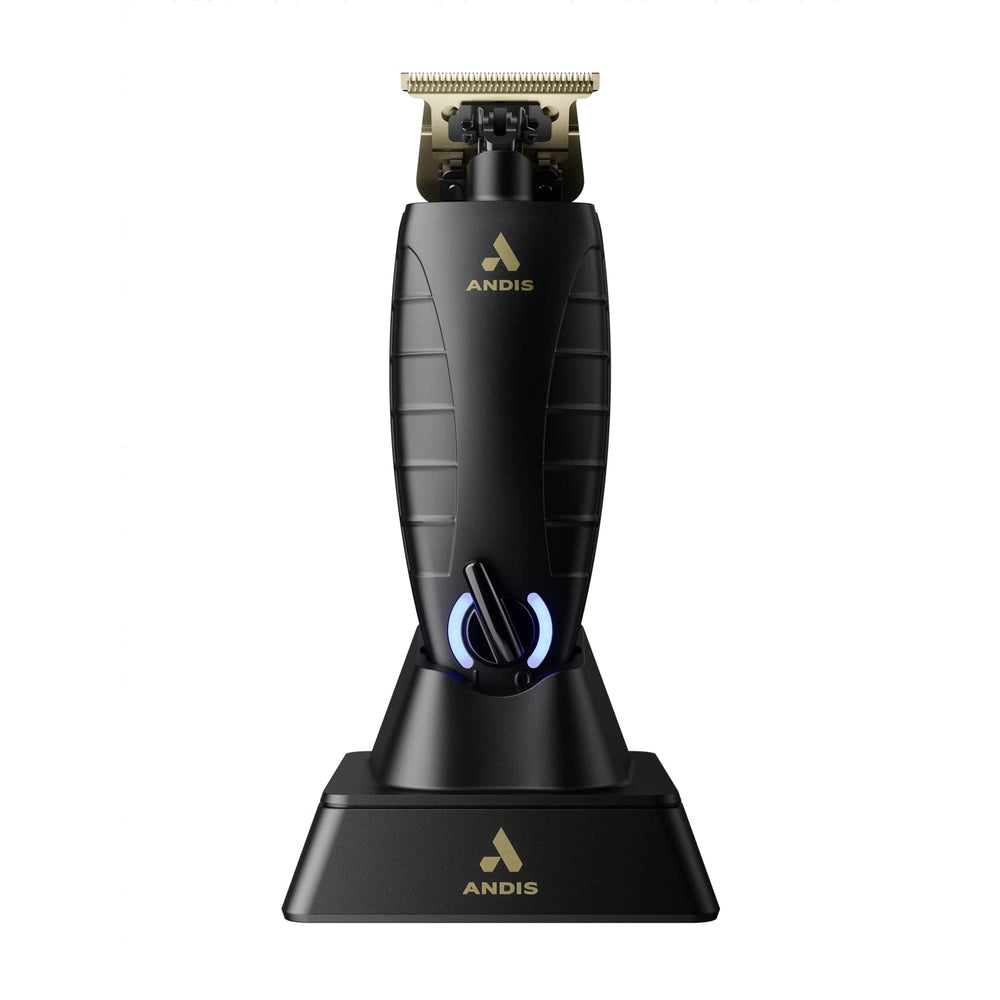 Andis GTX-EXO charging stand keeps the trimmer ready for cordless grooming sessions.