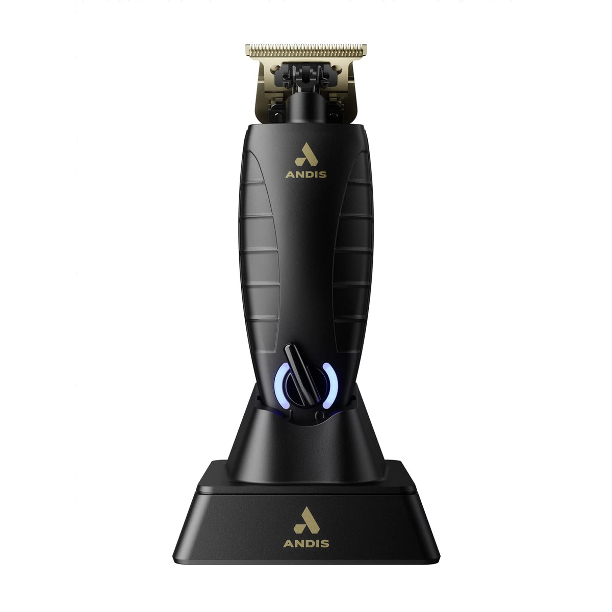 Andis GTX-EXO charging stand keeps the trimmer ready for cordless grooming sessions.