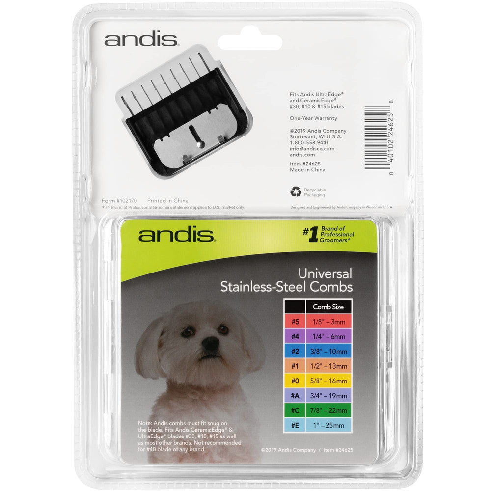 Andis lifting combs close-up highlights hardened stainless-steel teeth for precision grooming.