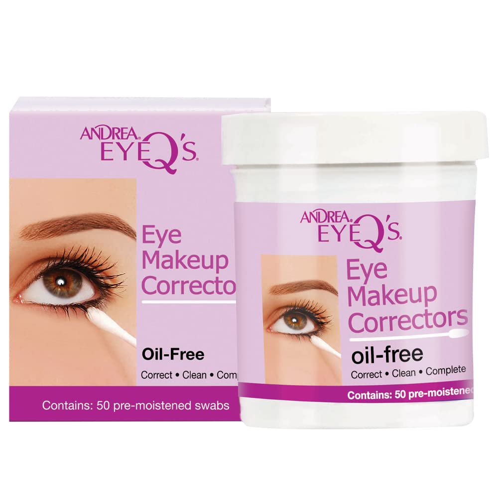 Andrea Eyeq swabs application on eyelid area highlighting gentle oil-free correction