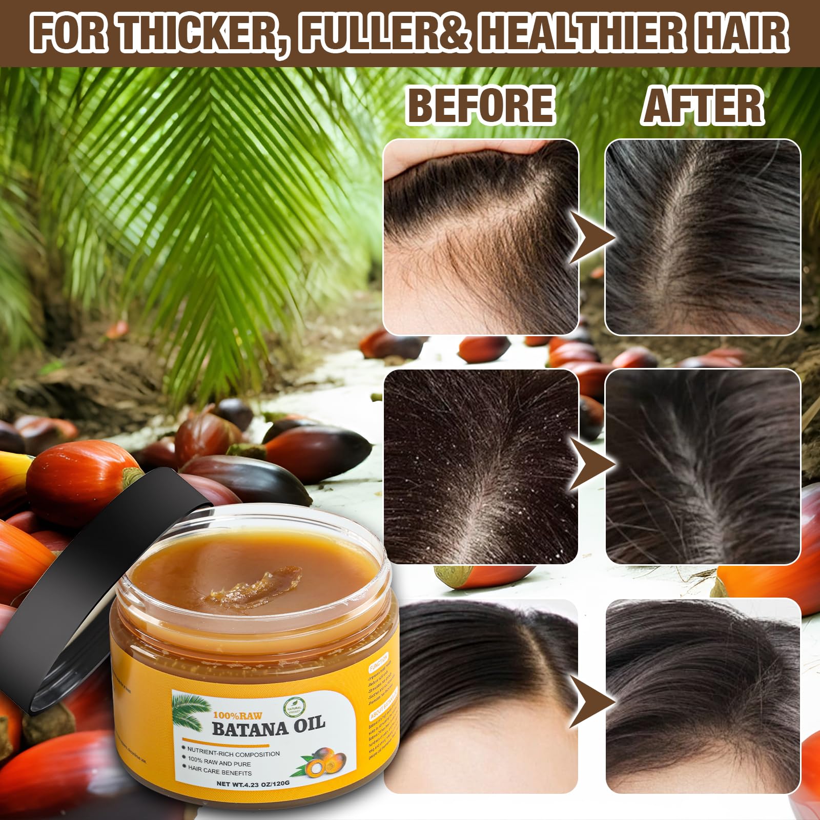 Hair with Andreyt Raw Batana Oil showing natural hydration and subtle shine.