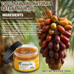 Andreyt Raw Batana Oil ingredients label showing chemical-free formula for hair care.