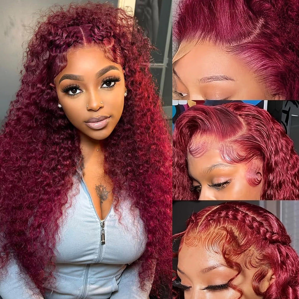 Andria 13x4 HD lace front wig in wine red with deep wave for glamorous volume