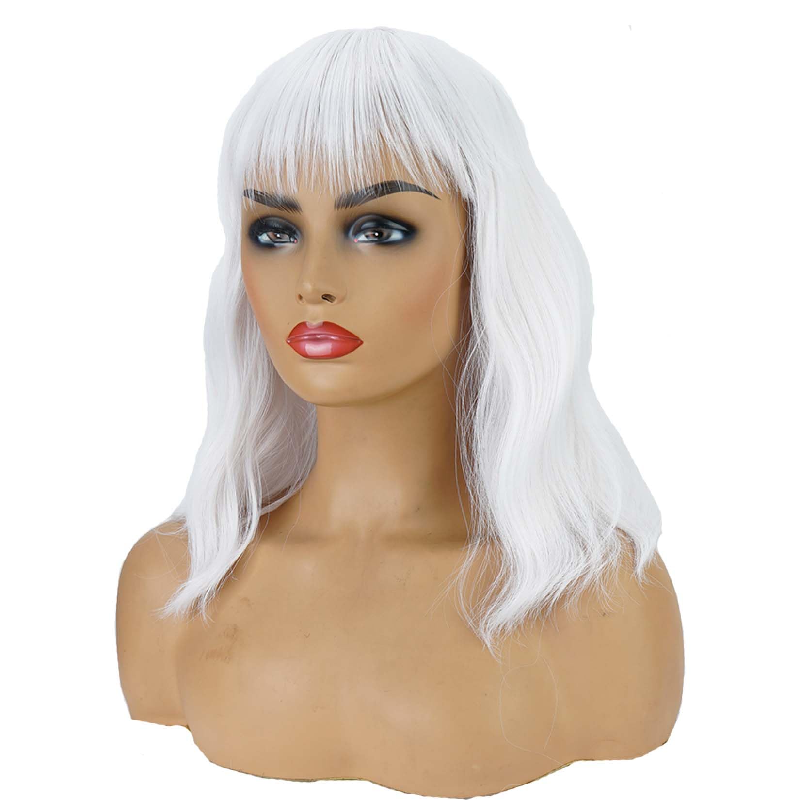 Andromeda White Wavy Wig with Bangs side profile ideal for cosplay silhouettes