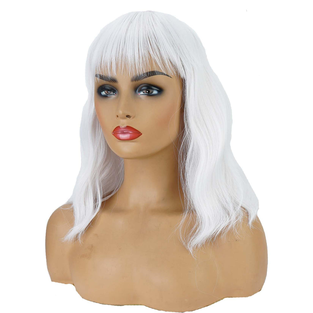 Andromeda White Wavy Wig with Bangs side profile ideal for cosplay silhouettes