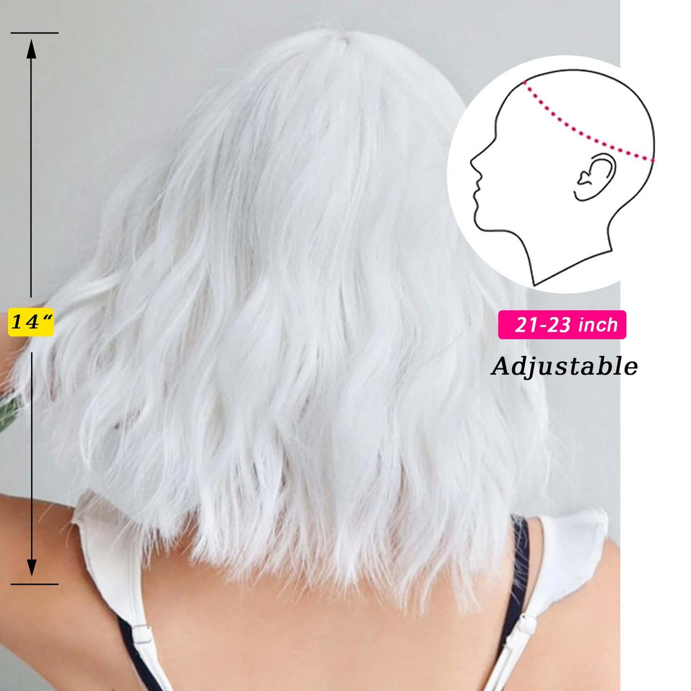 Andromeda White Wavy Wig with Bangs styling options for straight or curled looks