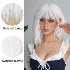 Andromeda White Wavy Wig with Bangs close-up texture for soft waves