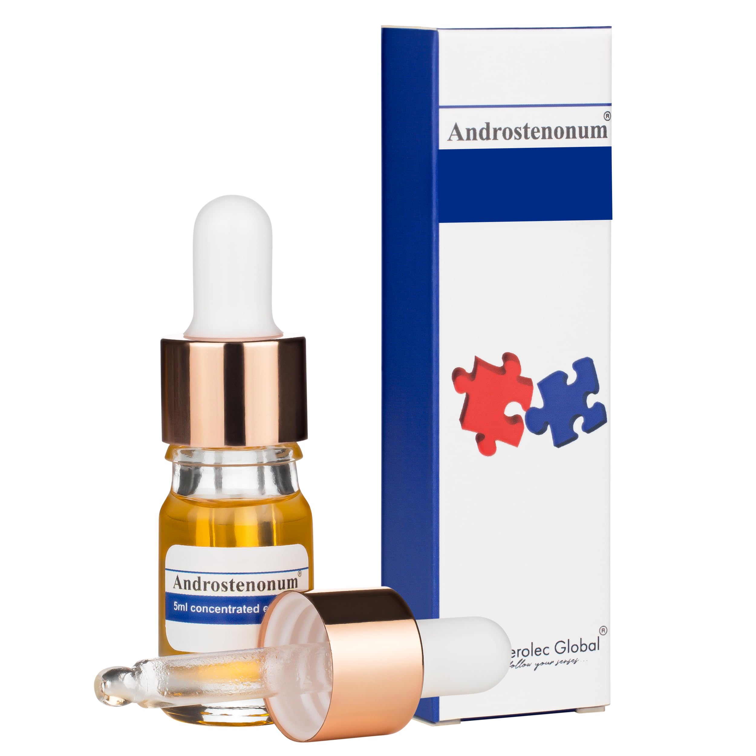 Androstenonum perfume oil bottle highlighting musk notes for lasting presence.