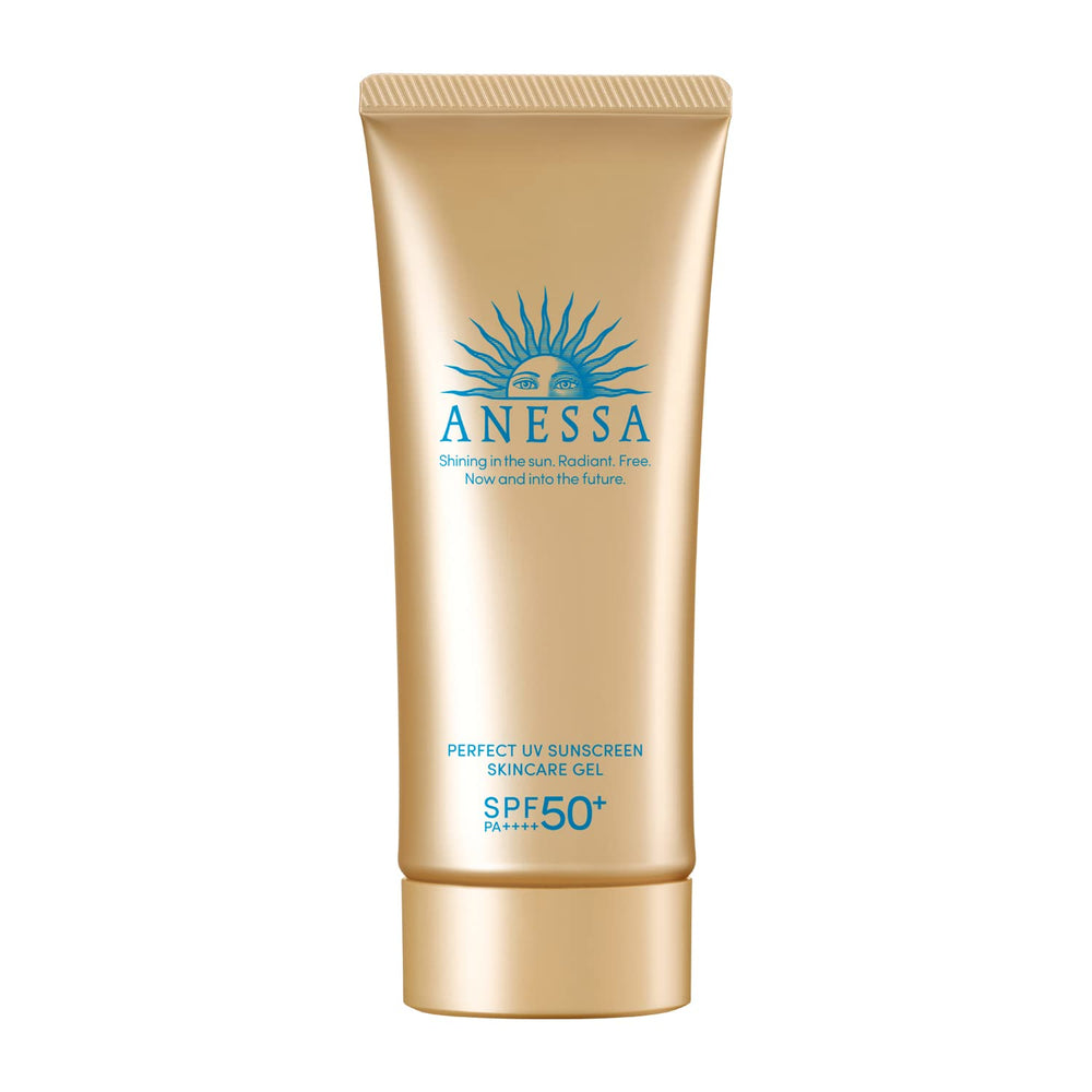 Anessa Perfect UV Skin Care Gel N sunscreen bottle close-up, ideal as makeup base and daily protection.