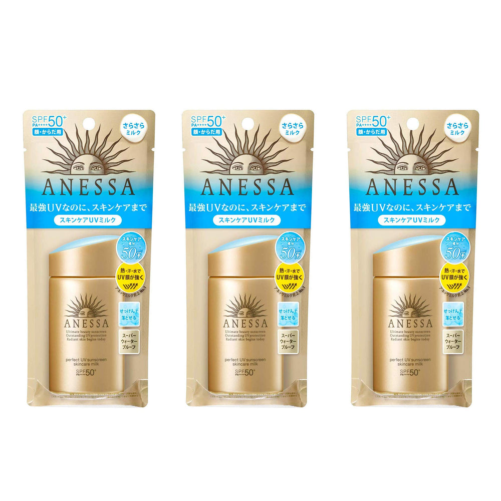 Close-up of ANESSA Perfect UV Sunscreen Milk A texture showing light milky finish.