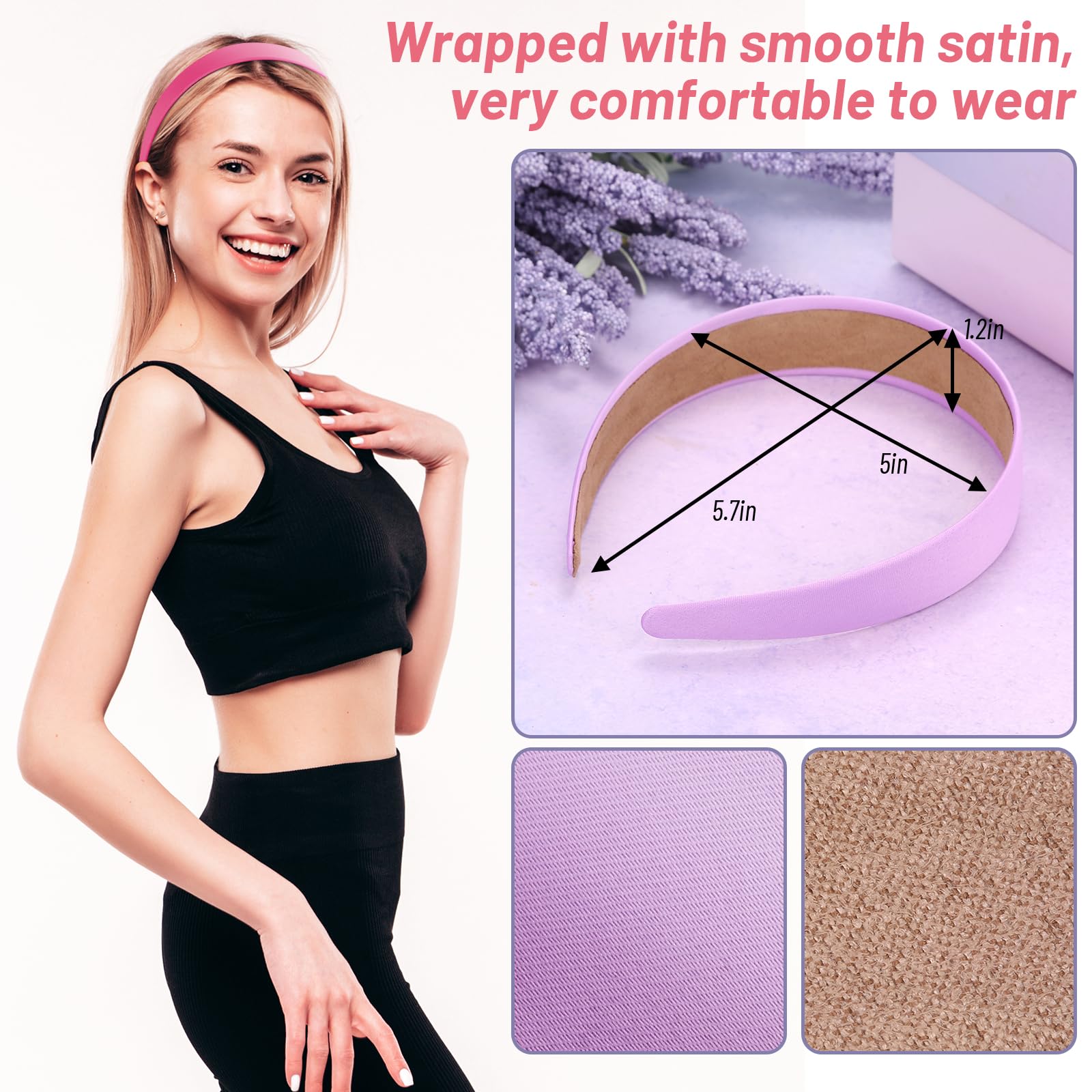 Anezus anti-slip satin headbands in use, staying in place during activities.
