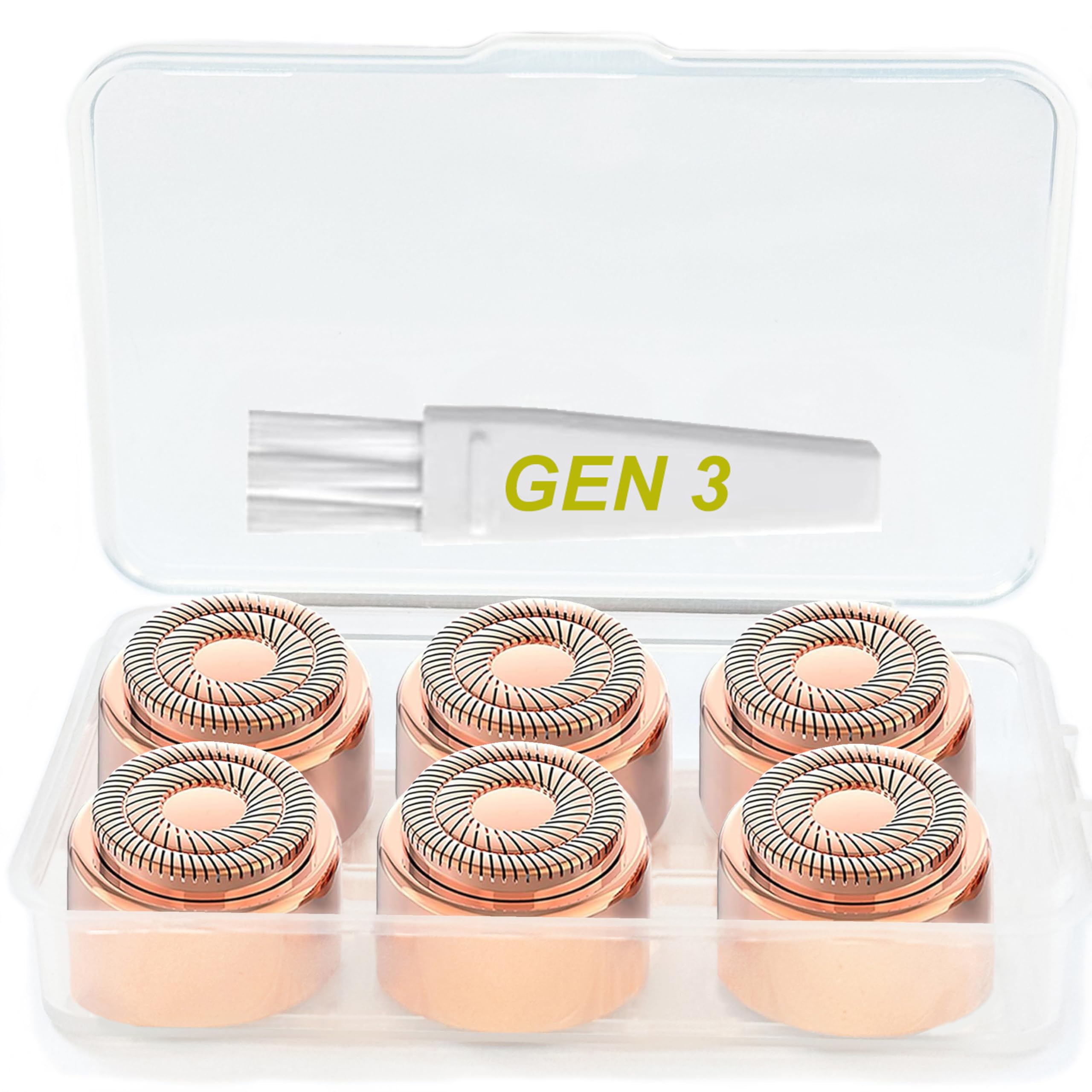 Angel Kiss gen3 replacement heads pack6 case shows six hypoallergenic blades for precise hair removal.