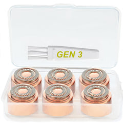 Angel Kiss gen3 replacement heads pack6 case shows six hypoallergenic blades for precise hair removal.