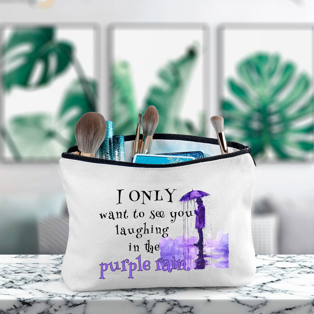 Angel's Draw Home purple rain makeup bag closed-zip showcasing compact travel storage