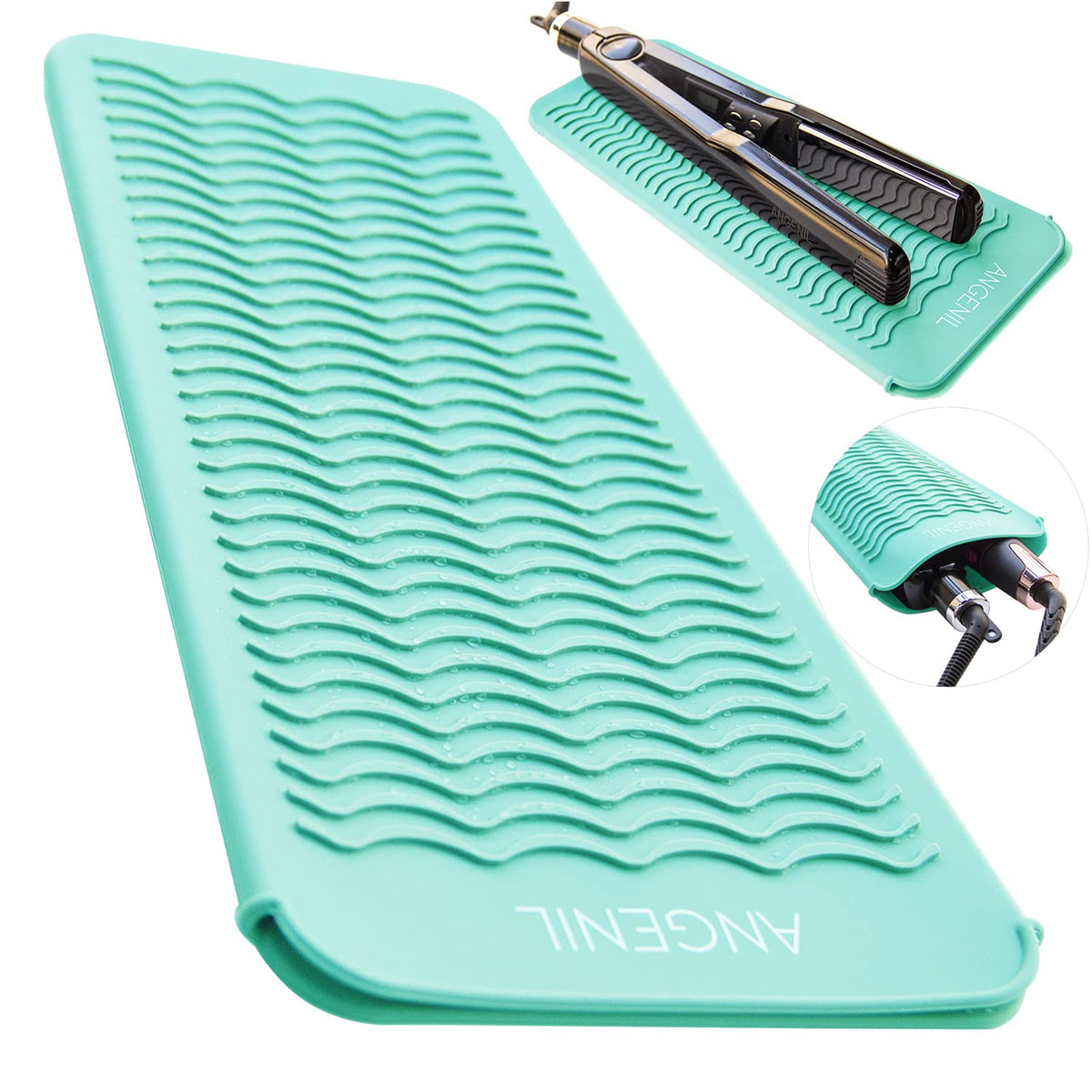 Angenil curling iron silicone mat travel-ready protects countertops during styling.