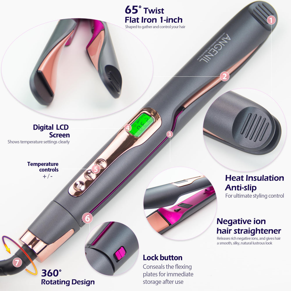 ANGENIL Pro Twist LCD display demonstrates precise temperature control for all hair types.