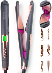 ANGENIL Pro Twist Ceramic Flat Iron plate closeup shows even heat for smoother styling and reduced frizz.