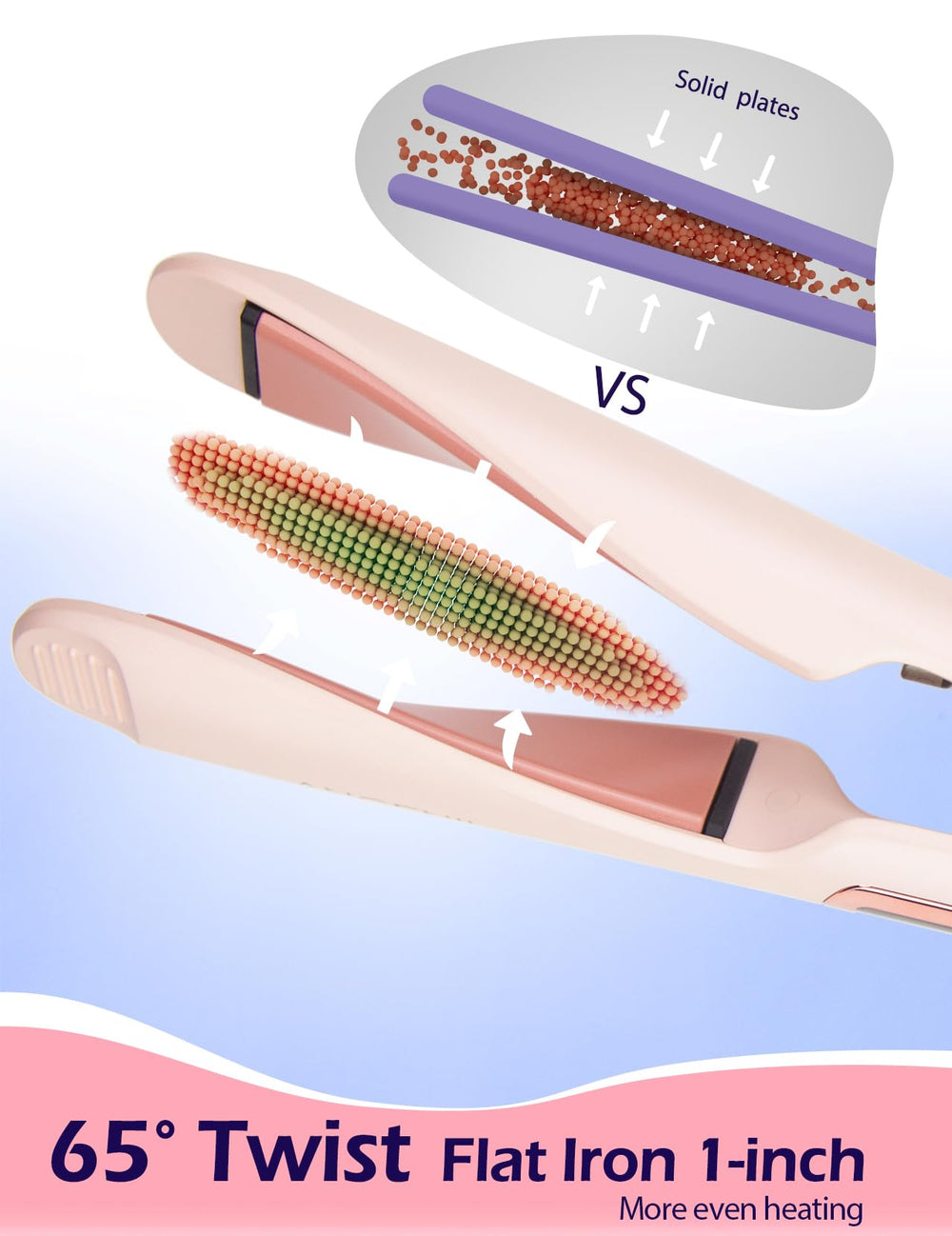 Angenil Pro Twist Flat Iron angled view shows curved plates for curling