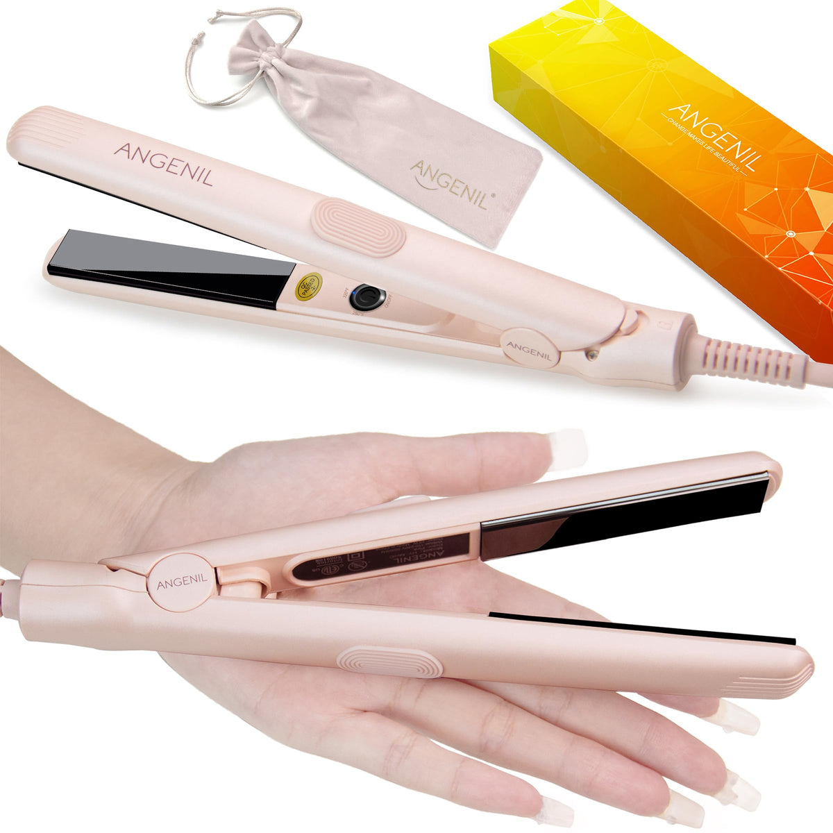 Angenil ultra mini flat iron ceramic-plates delivers smooth, frizz-free results on short hair.