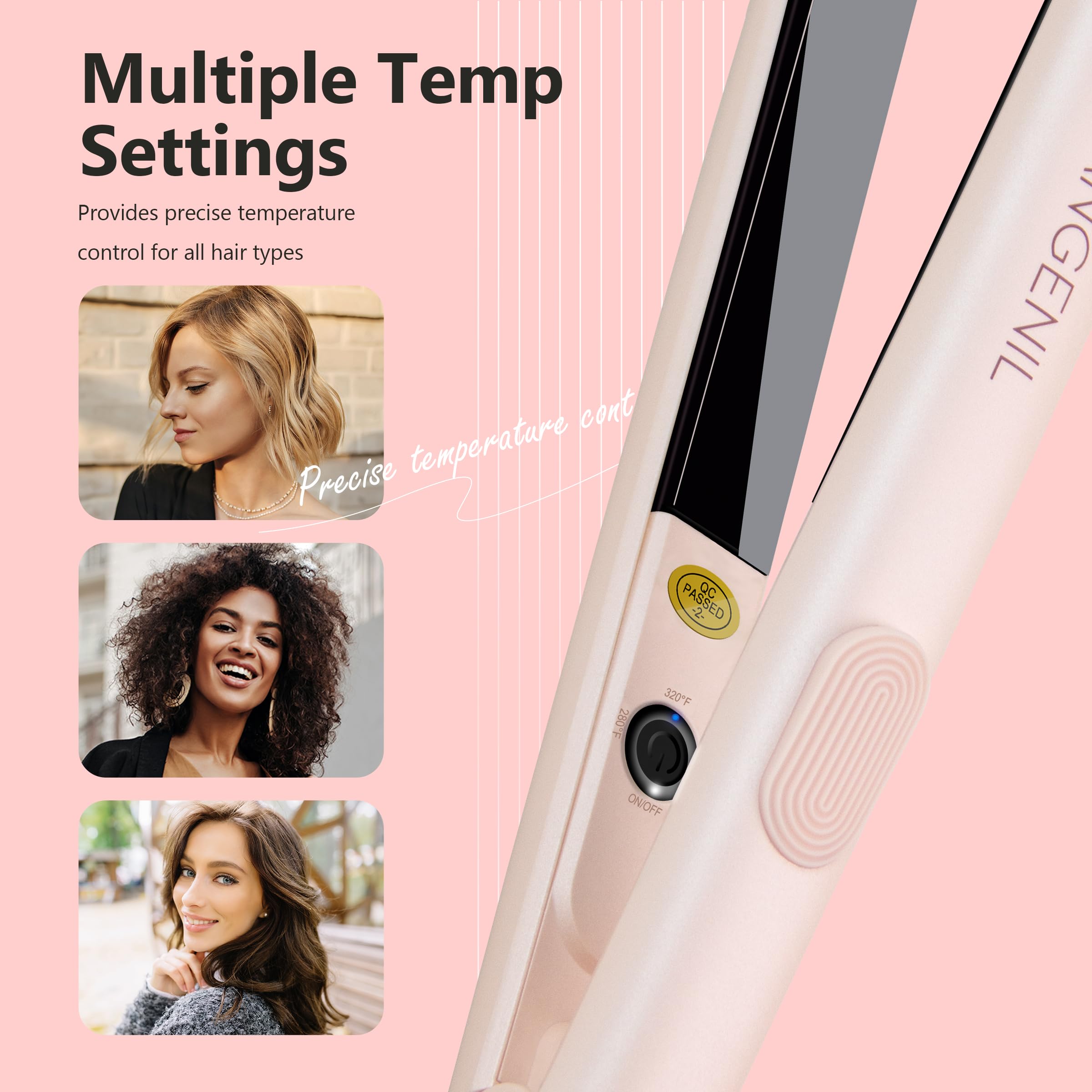 Angenil ultra mini flat iron-compact-design fits in bags for travel touchups.
